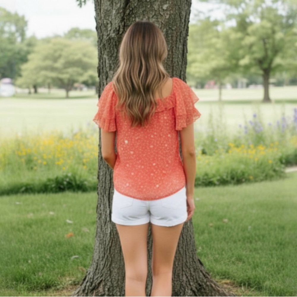 Andree by Unit Orange and White Short Sleeve Top Size Medium - Picture 4 of 10